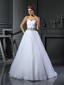 Ball Gown Sweetheart Beading Sleeveless Long Satin Wedding Dresses