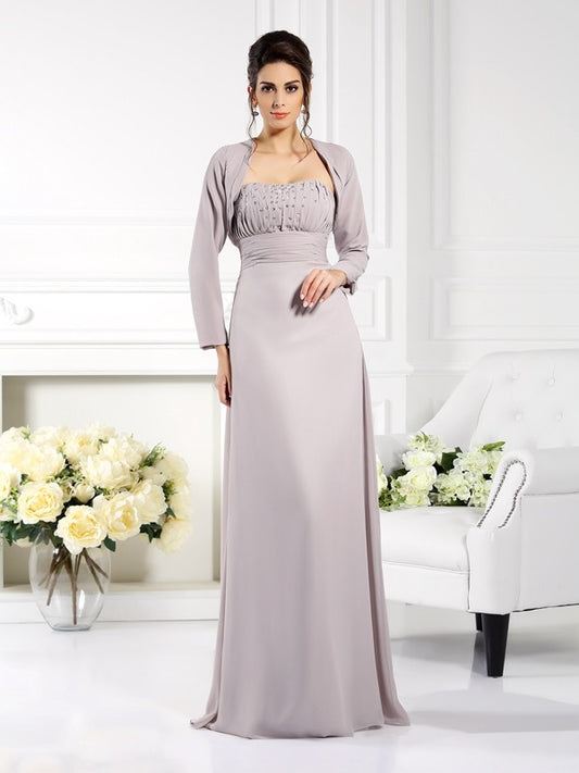 A-Line/Princess Strapless Beading Sleeveless Long Chiffon Mother of the Bride Dresses