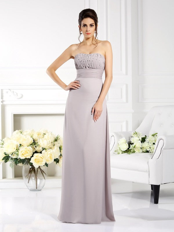 A-Line/Princess Strapless Beading Sleeveless Long Chiffon Mother of the Bride Dresses