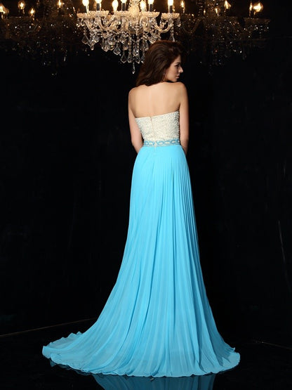 A-Line/Princess Strapless Beading Sleeveless Long Chiffon Dresses