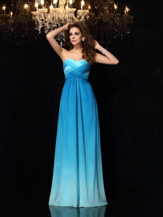 A-Line/Princess Sweetheart Ruched Sleeveless Long Chiffon Dresses