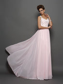 A-Line/Princess Straps Beading Sleeveless Applique Long Chiffon Dresses #