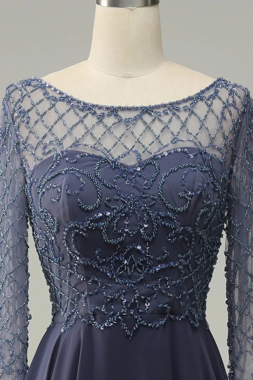 Mother of Bride Dress Beading Long Sleeves