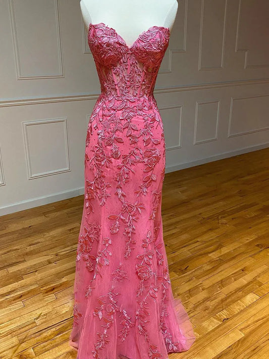 Prom Dress Mermaid Strapless Lace With Appliques