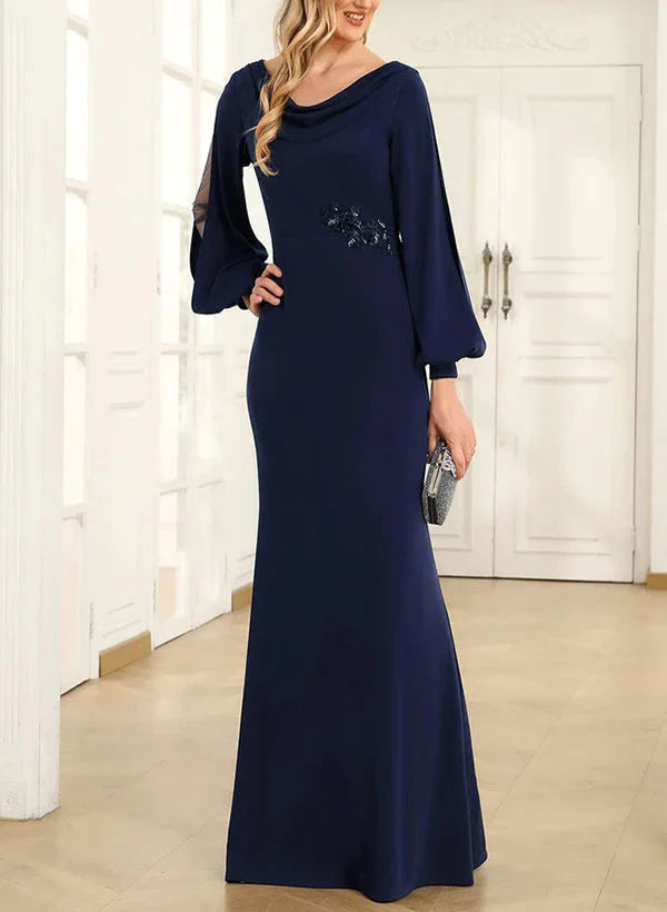 Mother Of The Bride Dresses Sheath Cowl Neck Long Sleeves Floor-Length