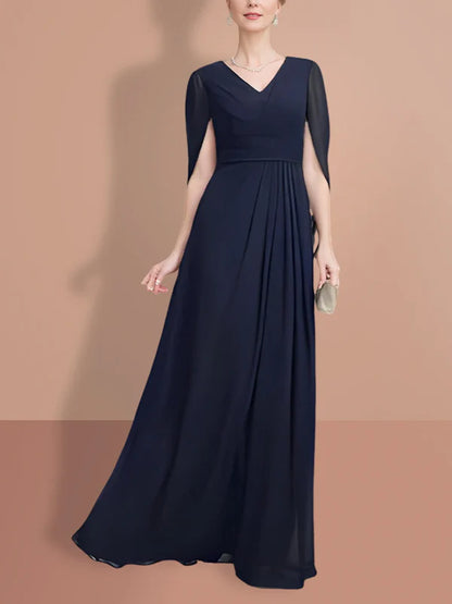 Mother Of The Bride Dresses A-Line Half Sleeves V Neck Chiffon Dress