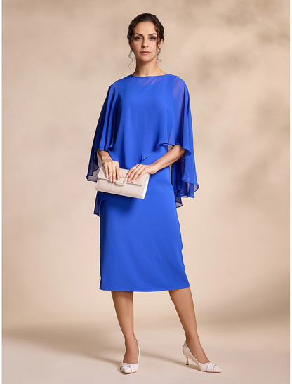 Mother of the Groom / Bride Dress Chiffon Causal Round Sleeve Two Piece Fall November Wedding Guest Dress