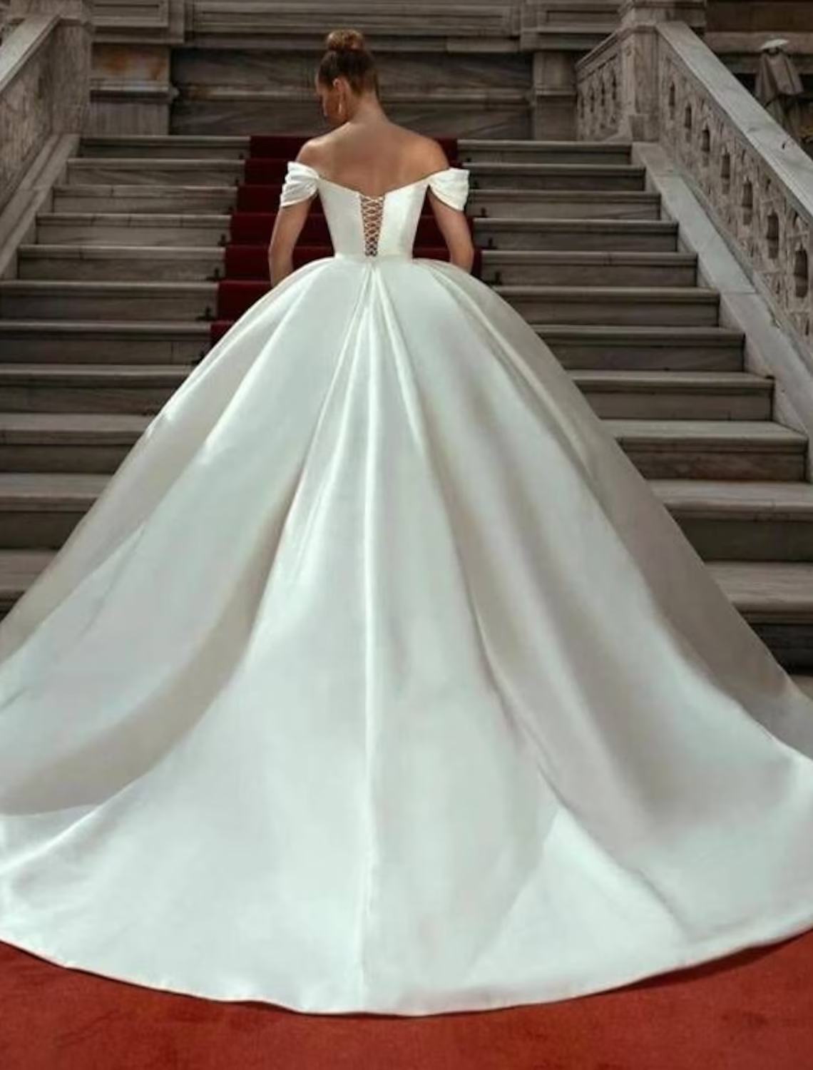 Engagement Formal Wedding Dresses Watteau Train Ball Gown Sleeveless Off Shoulder Satin With Ruched Solid Color