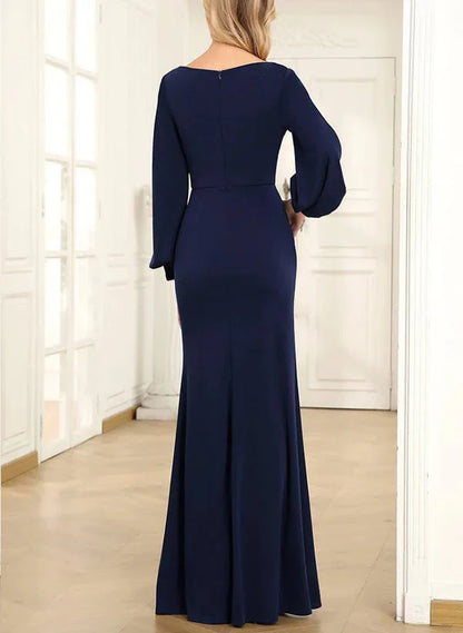 Mother Of The Bride Dresses Sheath Cowl Neck Long Sleeves Floor-Length