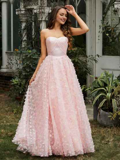 Appliqued Prom Dress Sweetheart Butterflies Ball Gown