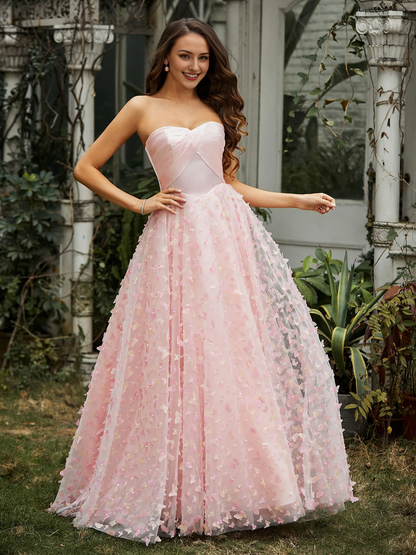 Appliqued Prom Dress Sweetheart Butterflies Ball Gown