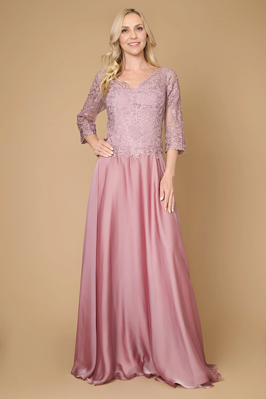 AABEI DRESS Formal Wear Dresse Fashion A Line Long Sleeve V Neck Lace Dress Exquisite Long Mother Of The Bride Dress