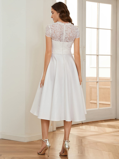 Wedding Dress A-line V-neck Lace See-through Pleated Simple Formal Women's Dresses