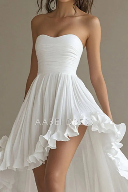 AABEI DRESS Hot Sale Homecoming Dress A Line Strapless High-Low Asymmetrical Ruffles Fashion Graduation Dress