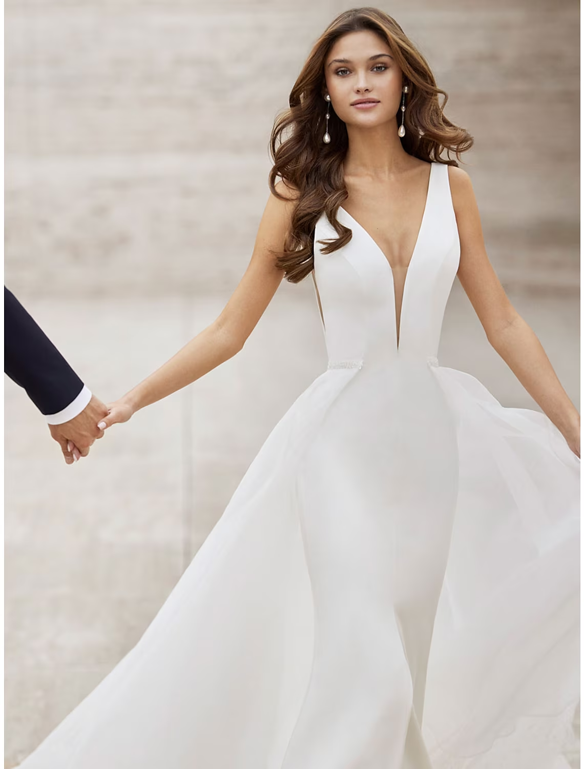 Beach Wedding Dresses Court Train Two Piece Sleeveless V Neck Satin With Pattern