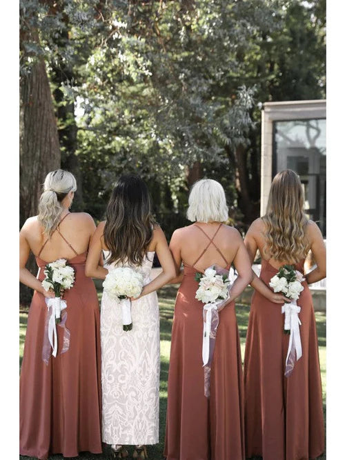 Bridesmaid Dress Simple Cross Straps Back