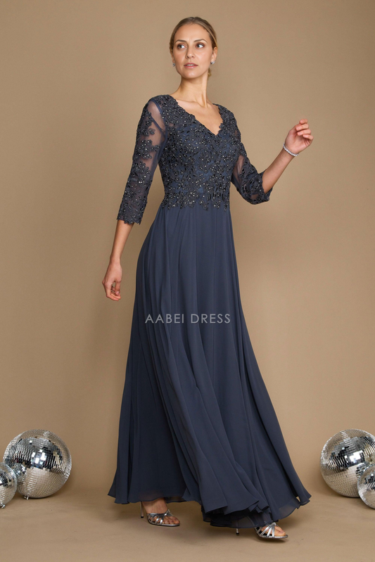 AABEI DRESS Formal Wear Dresse Fashion A Line V Neck long sleeve Lace Applique Exquisite Retro Long Mother Of The Bride Dress