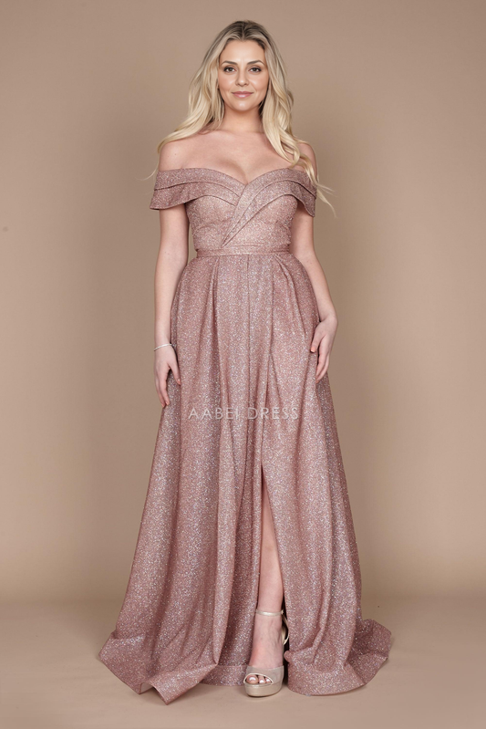 AABEI DRESS Formal Wear Dresse Elegant Off Shoulder Sweetheart Neckline High Front Slit Glitter Long Mother Of The Bride Dress
