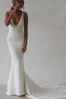 Wedding Dresses Elegant Mermaid V-Neck  Satin Long