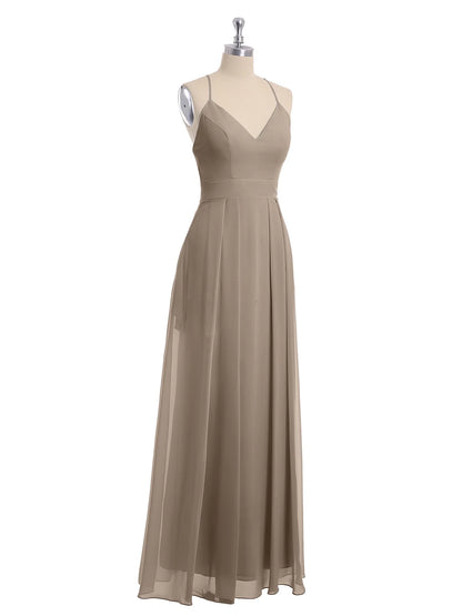 Evening Dress Spaghetti Strap V-Neck Chiffon Gowns Pocket Dress