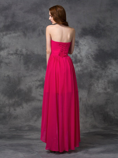 A-line/Princess Sweetheart Beading Sleeveless High Low Chiffon Bridesmaid Dresses