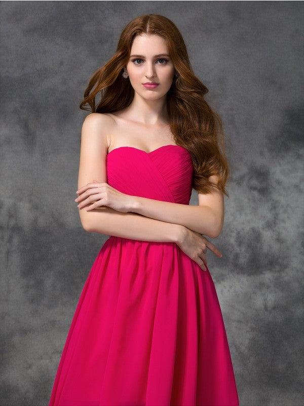 A-line/Princess Sweetheart Beading Sleeveless High Low Chiffon Bridesmaid Dresses