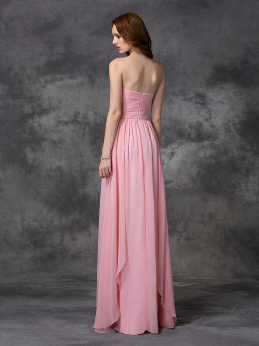 A-line/Princess Sleeveless Sweetheart Ruffles Long Chiffon Bridesmaid Dresses