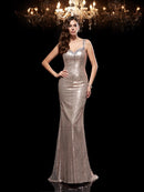 Sheath/Column Straps Beading Sleeveless Long Sequins Dresses