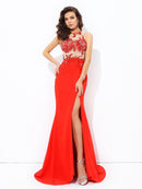 Sheath/Column Jewel Beading Sleeveless Long Chiffon Dresses