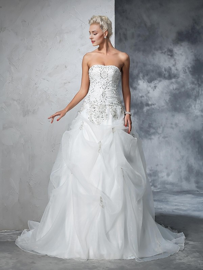 Autumn Winter Wedding Dresses Strapless Beading Sleeveless Long Organza Shining Gorgeous Wedding Dresses