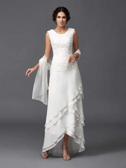 Mother of the Bride Dresses A-Line Princess Scoop Lace Sleeveless Long Chiffon