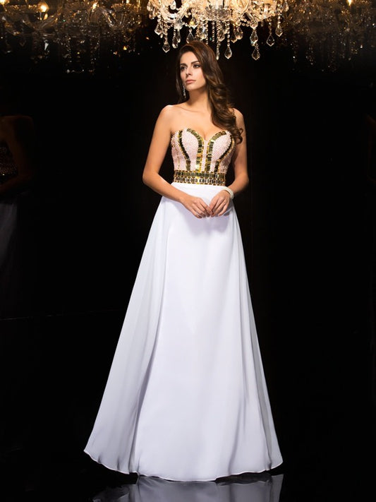 A-Line/Princess Sweetheart Sequin Sleeveless Long Chiffon Dresses