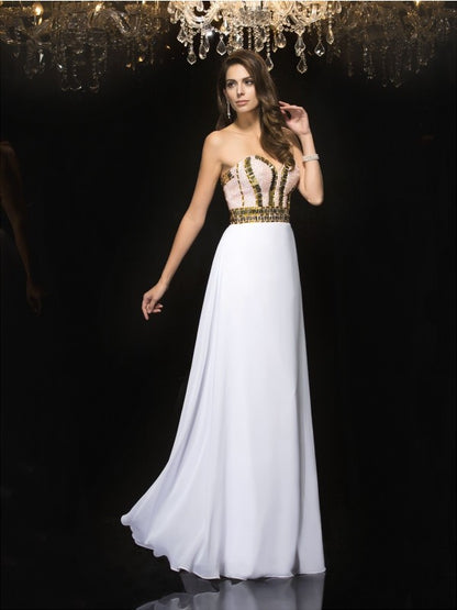 A-Line/Princess Sweetheart Sequin Sleeveless Long Chiffon Dresses