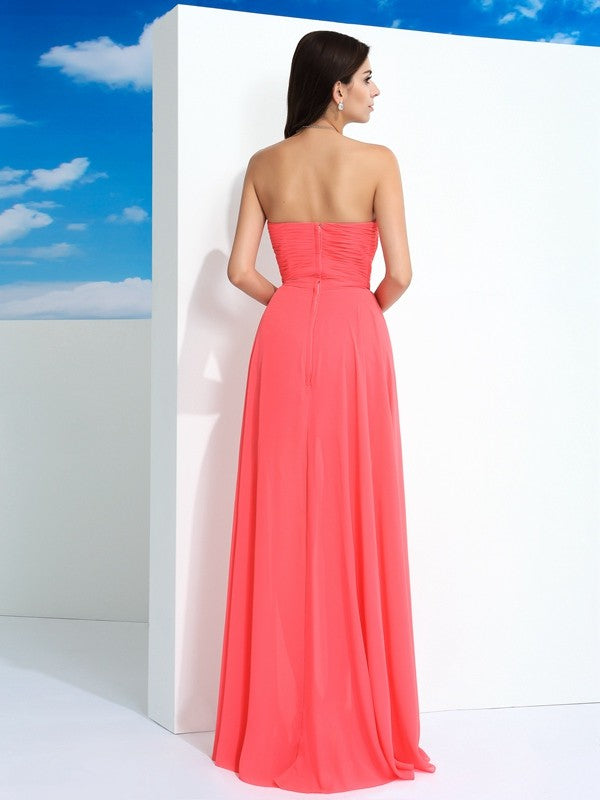 Sheath/Column Sweetheart Pleats Sleeveless Long Chiffon Dresses