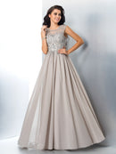 A-Line/Princess Sheer Neck Beading Sleeveless Long Chiffon Dresses