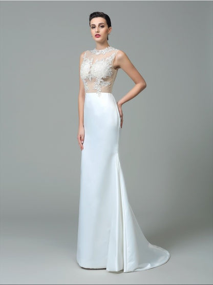 Sheath/Column Jewel Applique Sleeveless Long Satin Dresses #60188