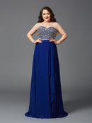 A-Line/Princess Sweetheart Rhinestone Sleeveless Long Chiffon Plus Size Dresses