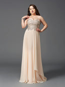 A-Line/Princess Sweetheart Rhinestone Sleeveless Long Chiffon Plus Size Dresses