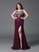 Sheath/Column Straps Rhinestone Sleeveless Long Chiffon Plus Size Dresses