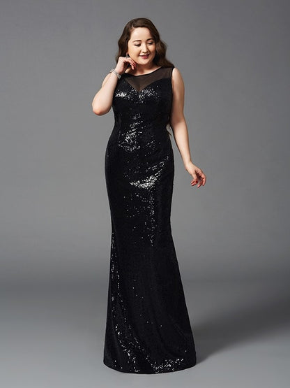 Sheath/Column Scoop Sleeveless Long Sequins Plus Size Dresses