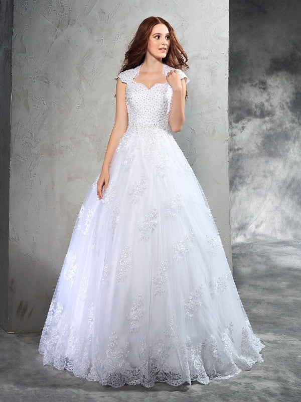 Ball Gown Sweetheart Lace Sleeveless Long Organza Wedding Dresses