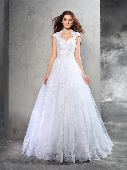 Ball Gown Sweetheart Lace Sleeveless Long Organza Wedding Dresses