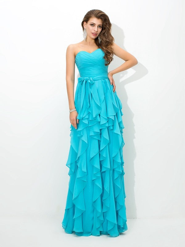 A-Line/Princess Sweetheart Layers Sleeveless Long Chiffon Bridesmaid Dresses