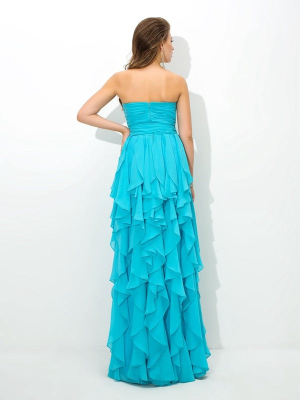 A-Line/Princess Sweetheart Layers Sleeveless Long Chiffon Bridesmaid Dresses