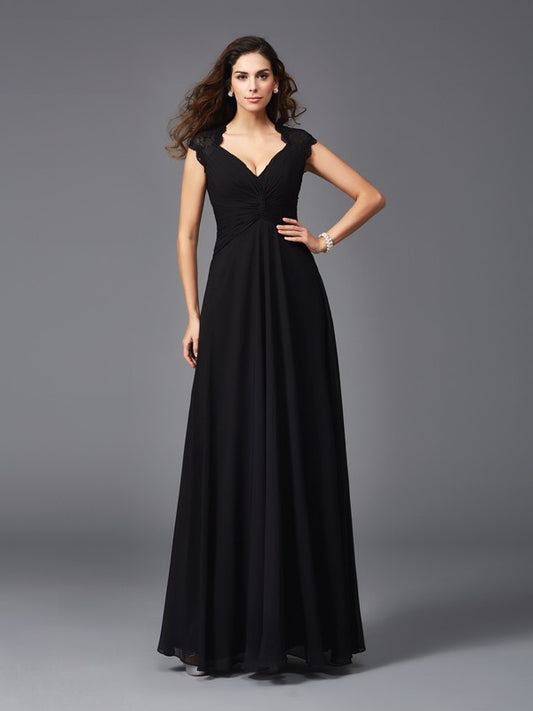 A-Line/Princess V-neck Sleeveless Long Chiffon Bridesmaid dresses