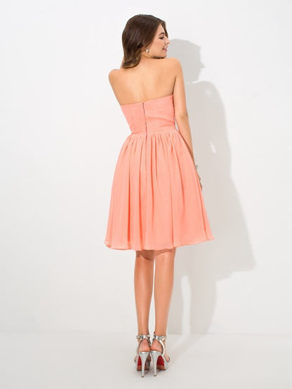 A-Line/Princess Sweetheart Pleats Sleeveless Short Chiffon Bridesmaid Dresses