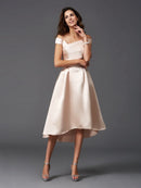 A-Line/Princess Off-the-Shoulder Sleeveless High Low Satin Bridesmaid Dresses