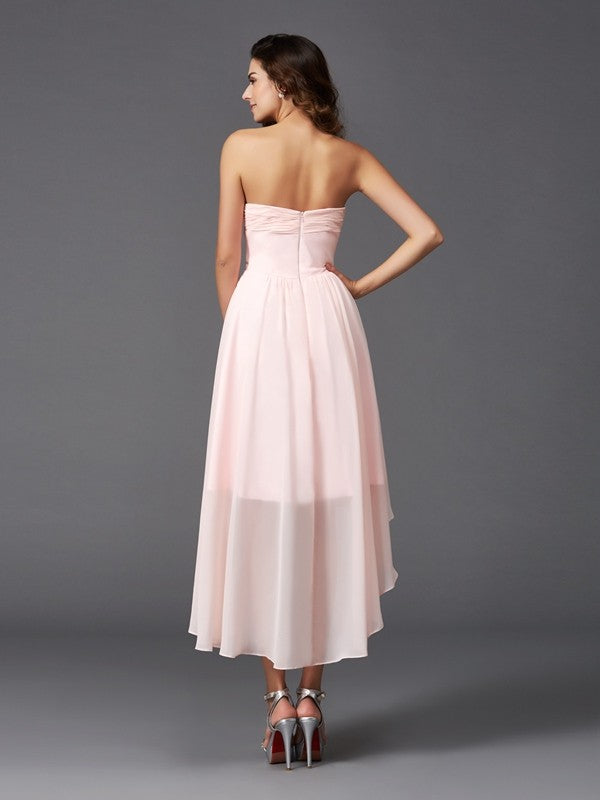 A-Line/Princess Sweetheart Ruffles Sleeveless High Low Chiffon Bridesmaid Dresses