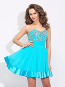 ave A-Line/Princess Sweetheart Ruffles Sleeveless Short Chiffon Dresses