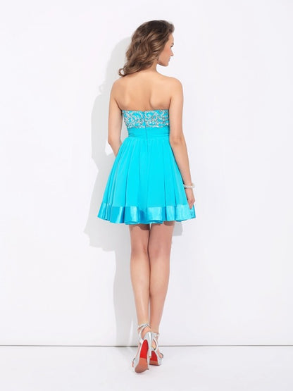 ave A-Line/Princess Sweetheart Ruffles Sleeveless Short Chiffon Dresses